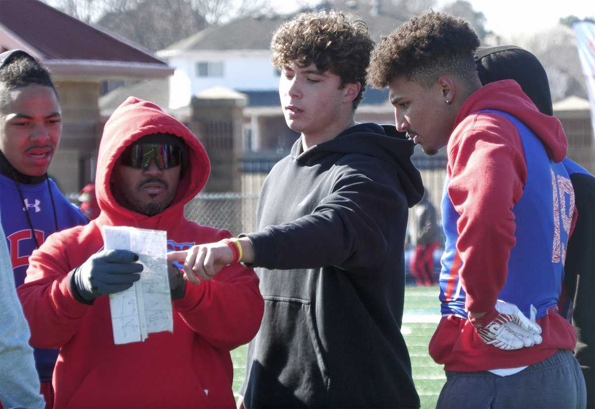 From left: C4 Coach Sean Cooper, OU 2025 quarterback commit Kevin Sperry, and Trynae Washington.